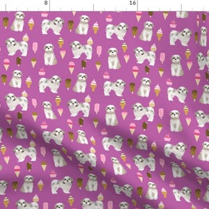 Shih Tzu Ice Cream Fabric - Shih Tzu Ice Cream Cute Purple Dog By Petfriendly - Sweet Summer Dog Cotton Fabric by the Yard with Spoonflower