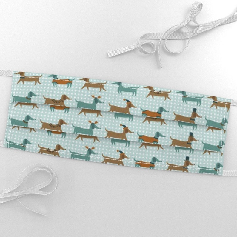 Wiener Dog Fabric Jingle Paws In Blue By Pinkowlet Holiday Etsy