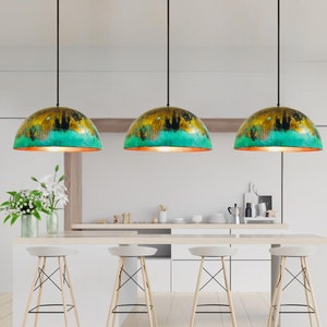set of 3 Oxidized pendant Copper Patina Light,Copper Patina Lamp, Hanging Pendant Lighting, Kitchen Island Lighting, Ceiling Light Fixture.