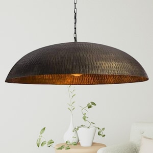 Handmade Pendant Light, Brass Oxide Ceiling Lamp, Solid Brass Dome, Moroccan Oxide Lightn,Handmade Patina Moroccan Kitchen Island Lighting