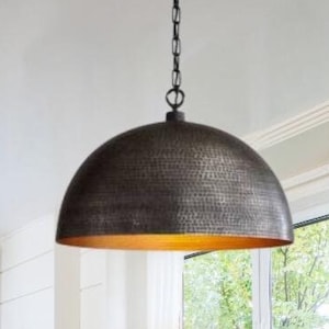 Hammered dome lamp ,Brass pendant light, black Hanging Lamp, Lampshades Lighting, art Deco lamp .