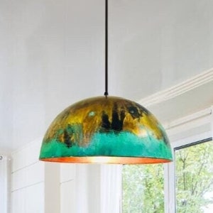 Oxidized pendant Copper Patina Light,Copper Patina Lamp, Hanging Pendant Lighting, Kitchen Island Lighting, Ceiling Light Fixture