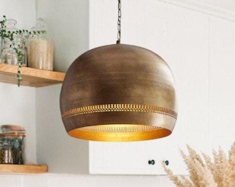Ręcznie wykonana lampa wisząca z kopułą z mosiądzu: marokańska lampa wisząca