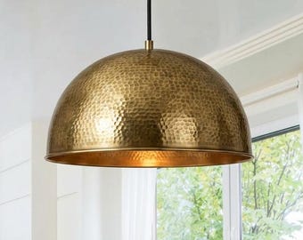 Handmade Hammered Brass Dome Pendant Light - Kitchen Island Lighting