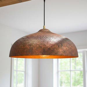 Copper Patina Pendant Light Oxidized – Hanging Kitchen Island Lighting, Ceiling Lamp Fixture, Rustic Handmade Copper Light