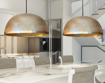 Set of 2 Copper Patina Pendant Lights: Oxidized Kitchen Island Lighting