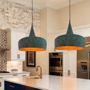 set of 2 Oxidized pendant Copper Patina Light,Copper Patina Lamp, Hanging Pendant Lighting, Kitchen Island Lighting, Ceiling Light Fixture.
