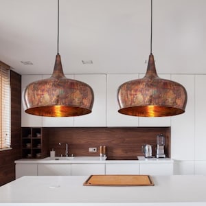 Set of 2 Oxidized pendant Copper Patina Light,Copper Patina Lamp, Hanging Pendant Lighting, Kitchen Island Lighting, Ceiling Light Fixture