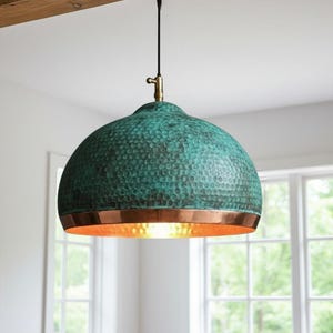 Copper Patina Pendant Light Oxidized – Hanging Kitchen Island Lighting, Ceiling Lamp Fixture, Rustic Handmade Copper Light