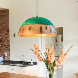 Oxidized Dome Pendant Light, Copper Lighting Fixture, Green Patina Copper Light, Aged Copper Lamp, Rustic Copper Farmhouse Kitchen Light