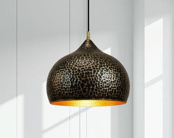 Handmade Moroccan Copper Pendant Light - Black Dome Kitchen Island Lighting  - Farmhouse Lighting Handmade Copper Pendant Light
