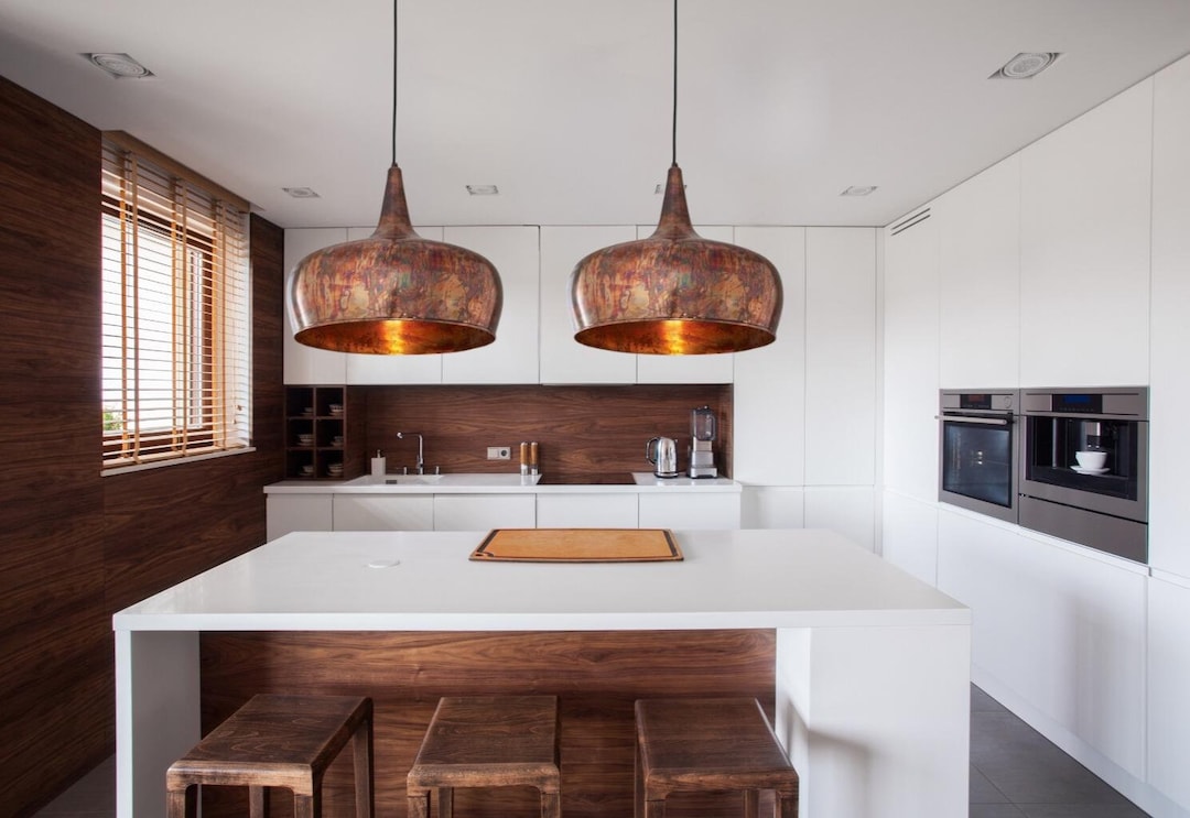 Set of 2 Patina Copper Pendant Lights: Kitchen Island Lighting - Etsy