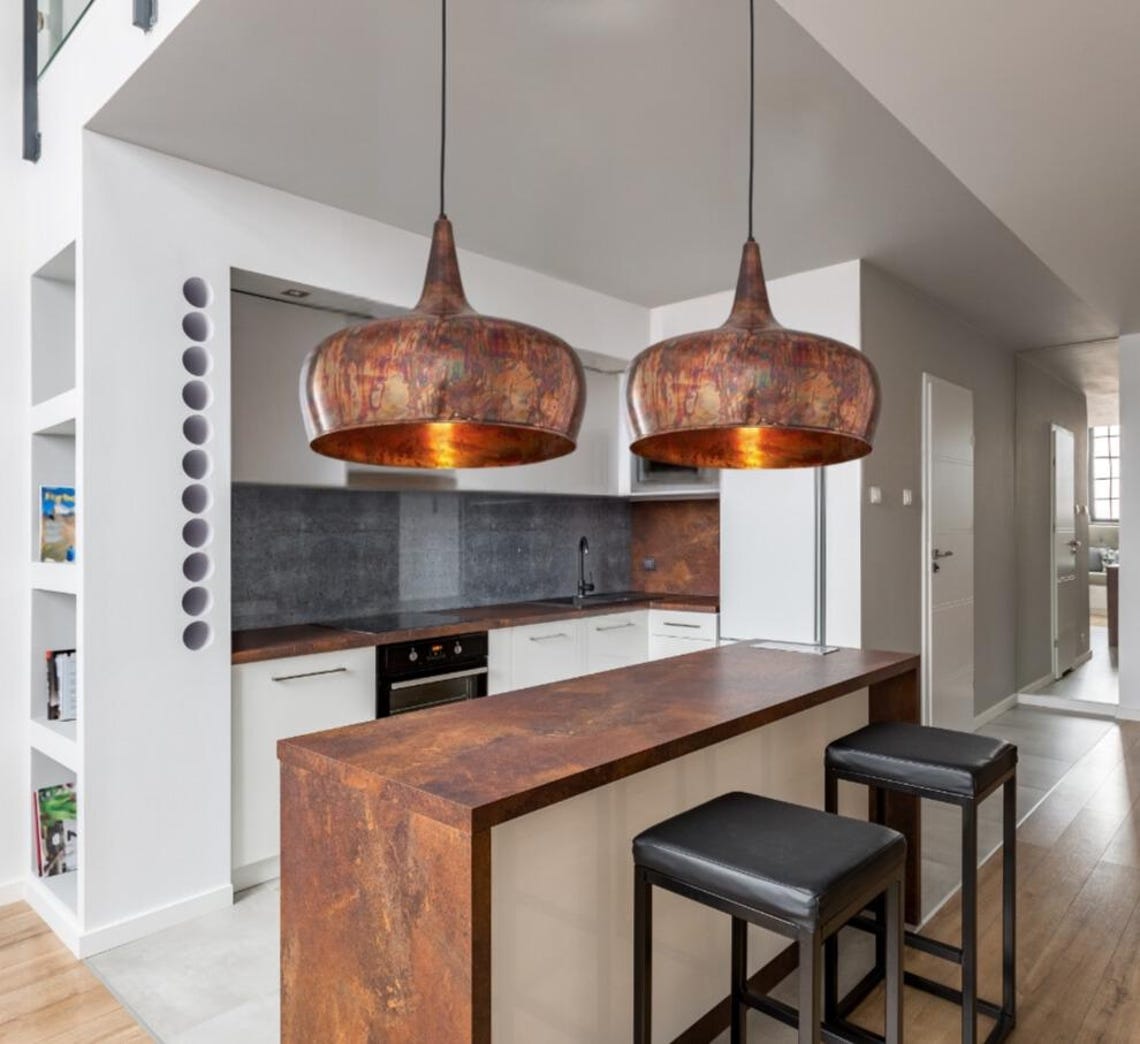 Set of 2 Patina Copper Pendant Lights: Kitchen Island Lighting - Etsy