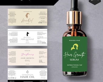 Hair Growth Oil Label Template, DIY Hair Oil Label Canva Templates, Editable Product Label, Pre-Made Label, Dropper Bottle Label Design