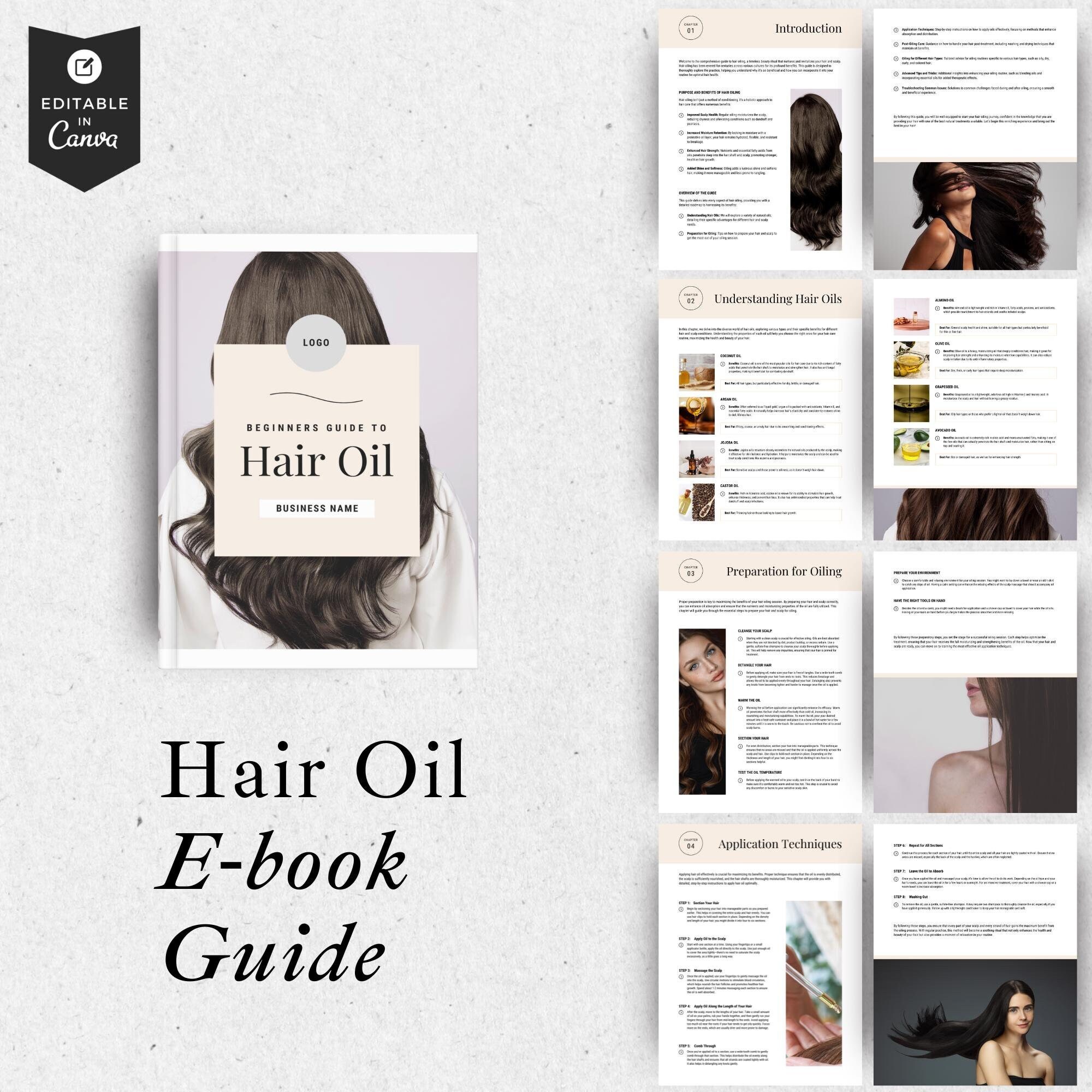 Hair Oil Guide, Hair Growth Oiling, Done For You Hair Mini Ebook, Canva Template, Hair Treatment Printable Guide, Salon Treatment