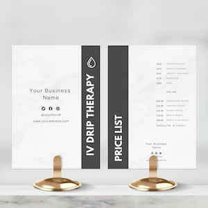 IV Therapy Price List Template, IV Drip Pricing Guide, IV Hydration Menu Canva, Double Sided Editable Flyer, Two Sizes Instant Download