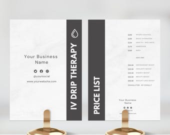 IV Therapy Price List Template, IV Drip Pricing Guide, IV Hydration Menu Canva, Double Sided Editable Flyer, Two Sizes Instant Download