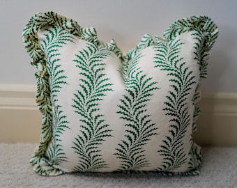 Soane Scrolling Fern ruffled pillow/designer fringe /Ready to ship