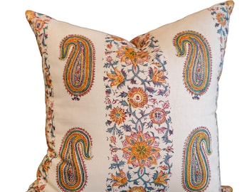 Soane Paisley Stripe – Jewel – Stone Linen pillow cover/Made to order