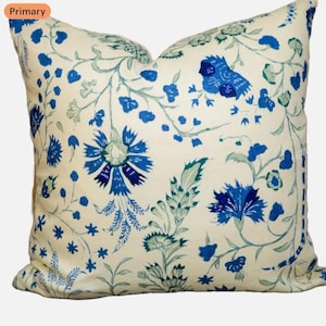 Soane Dianthus Chintz – Lapis – Mutka Silk pillow cover/Made to order