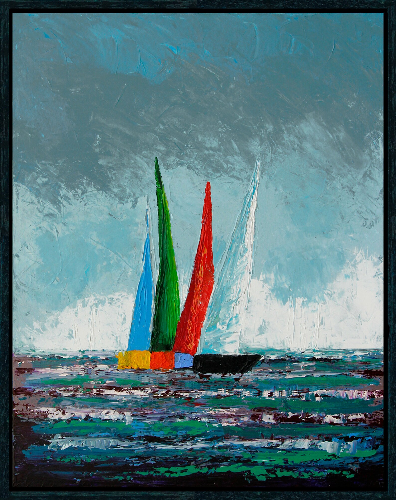 Original Sailboat painting acrylic impressionist palette knife Etsy
