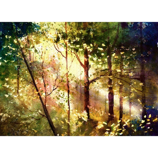 Watercolor Painting PRINT Forest Trees Light Woods Landscape GICLEE 13X18