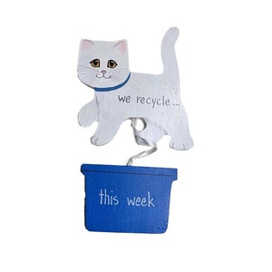 Cat Recycling Flip Magnet White Wooden Kitchen Decor