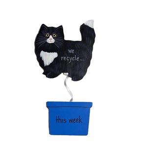 Reversible Cat Magnet Wooden Recycling Sign Fridge Decor