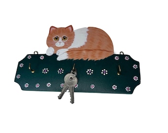 Rustic Cat Silhouette Key Organizer Wall-Mounted Decor Accent for Key or Lanyard Hanger Organization