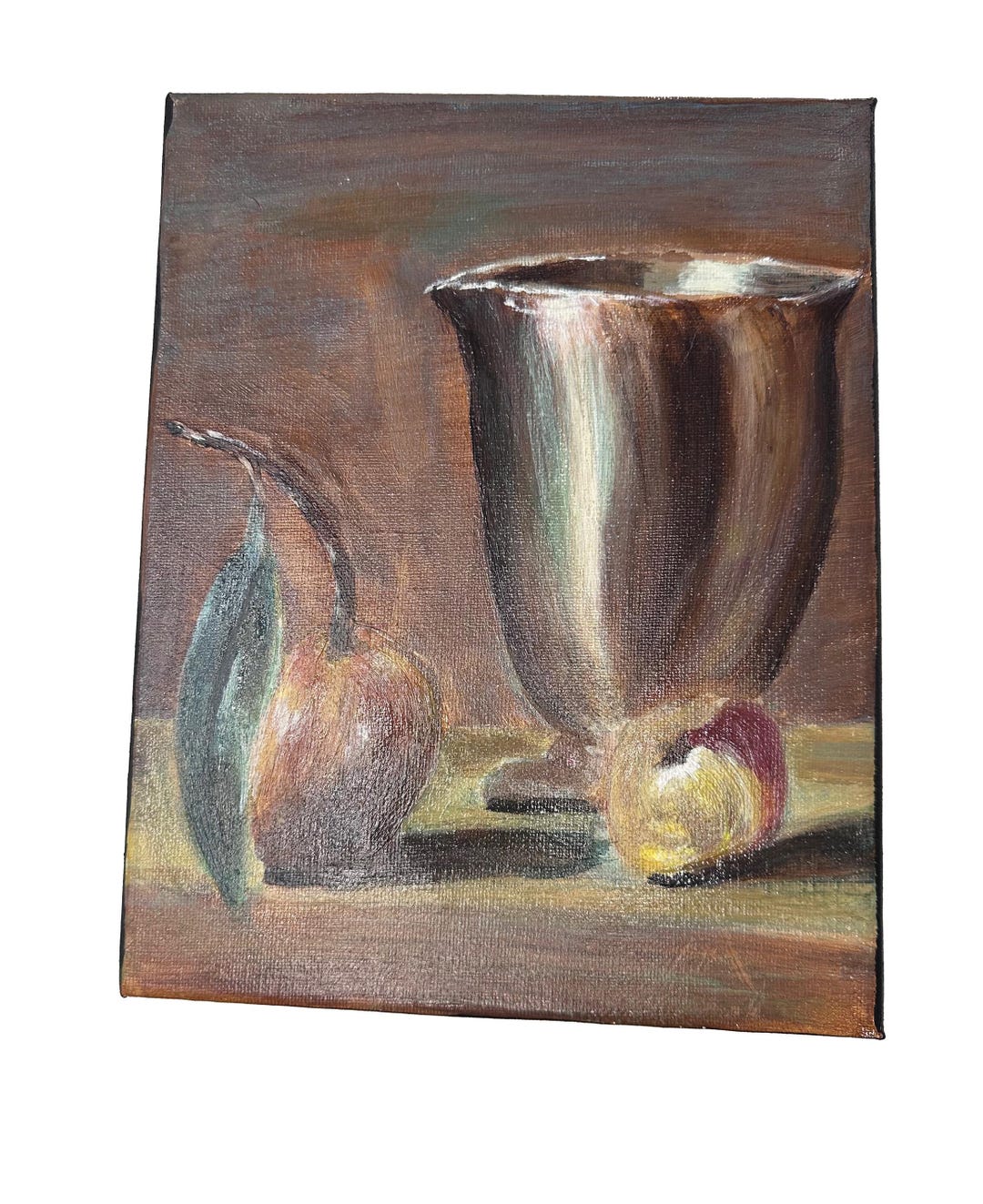 Original 8x10 Still Life Acrylic Art With Fruit in Metal Vase Canvas - Etsy