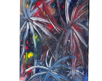 Vibrant Original Fireworks Canvas Art - 8x10 Unique Abstract Painting Gift