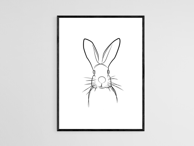 One Line Rabbit Wall Art - Minimalist Nursery Print - Etsy