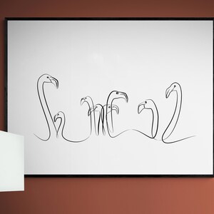 Flamingo Flock Line Art Print: Minimalist Bird Wall Decor (Digital Download)