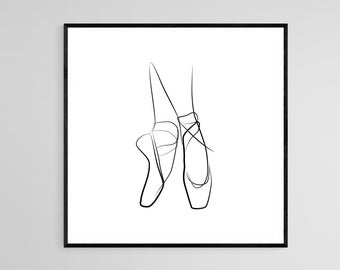 Ballet Pointe Shoes Line Art Print: Minimalist Ballerina Drawing
