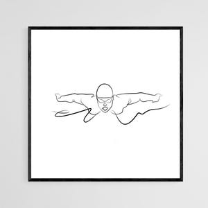 One Line Art Printable: Minimalist Butterfly Swimmer
