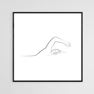 Minimalist One Line Art Swimmer Print Digital Download for Wall Decor