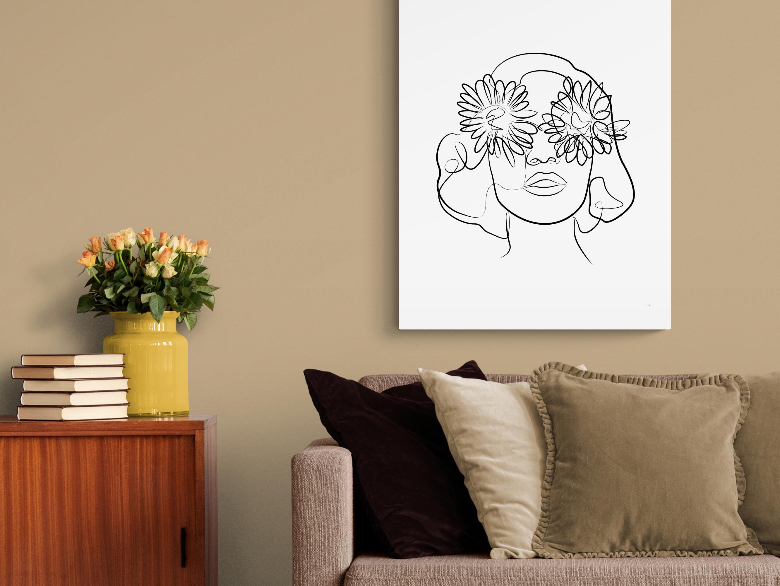 Printable Female Face Art. Minimalist Woman With Flowers Print - Etsy