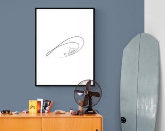 Poster di surf. Disegno di una condotta di surf in una sola linea. Arte murale minimalista di surf