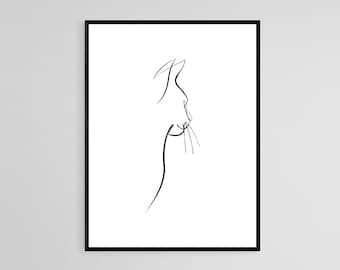 Minimalist Cat Line Art Print: Modern Feline Wall Decor (Digital Download)