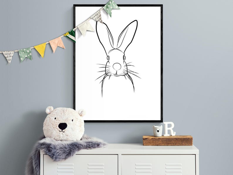 One Line Rabbit Wall Art - Minimalist Nursery Print - Etsy