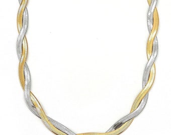 Lindy Twisted Silver & Gold Herringbone Necklace