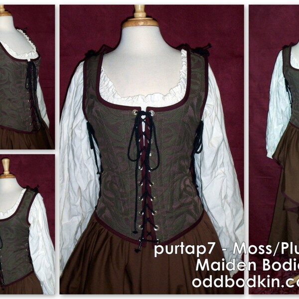 Odd Bodkin Maiden Bodice in Moss/Plum Vine Brocade - Made to Order - purtap7