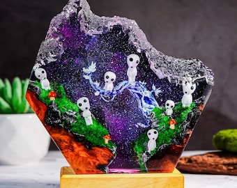 Lampada in resina Albero Kodama Ghibli – Studio Gh1bli Luce notturna a LED / Scena della foresta di Mononoke / Decorazione giapponese fatta a mano / Decorazione mitologica