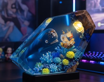 1Piece Laboon And Thousand Sunny Resin Lamp, Anime Diorama Night Light, Ocean Scene Crystal Art, Unique Fan Gift