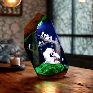 Princess Monon.o.ke Resin Lamp – Handmade LED Night Light Inspired by Forest Spirit  | Fantasy Anime Ghibli Decor | Anime Style Gift