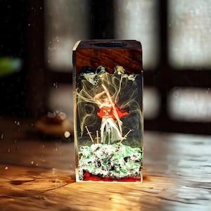 Mal.enia Resin Lamp – E1den Warrior LED Night Light | Fantasy Sword Art Decor | Handmade Gamer Gift | Diorama Lamp | Anime Gaming Light
