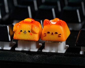 BUY 3 GET 1 Orange Cat With Food Keycaps, Cute Dog Keycap, Mechanical Keyboard Keycaps, Lovely Gifts For Girl friend, Christmas Gifts