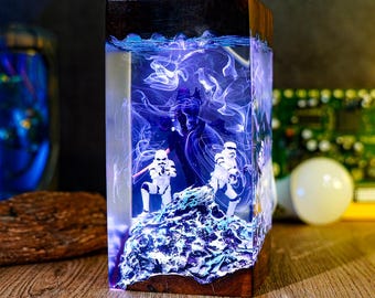 Darth Vadre Blast Resin Lamp with Troopers – Galactic Empire LED Night Light | Handmade Sci-Fi Diorama Lamp | Star War Decor for Collectors