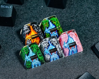 Juego de teclas japonesas Torii Gate, teclas artesanales con diseño de paisaje para interruptores Cherry MX, teclas de resina personalizadas, regalo perfecto para él.