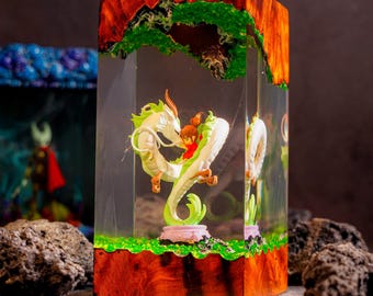 Spirited Away Haku And Chihiro Resin Lamp | Ghibli Fan Gift | Fantasy Anime Desk Decor | Anime Night Light